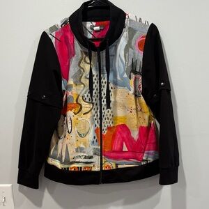 Vibrant Abstract Women's Bomber Jacket with Black Sleeves